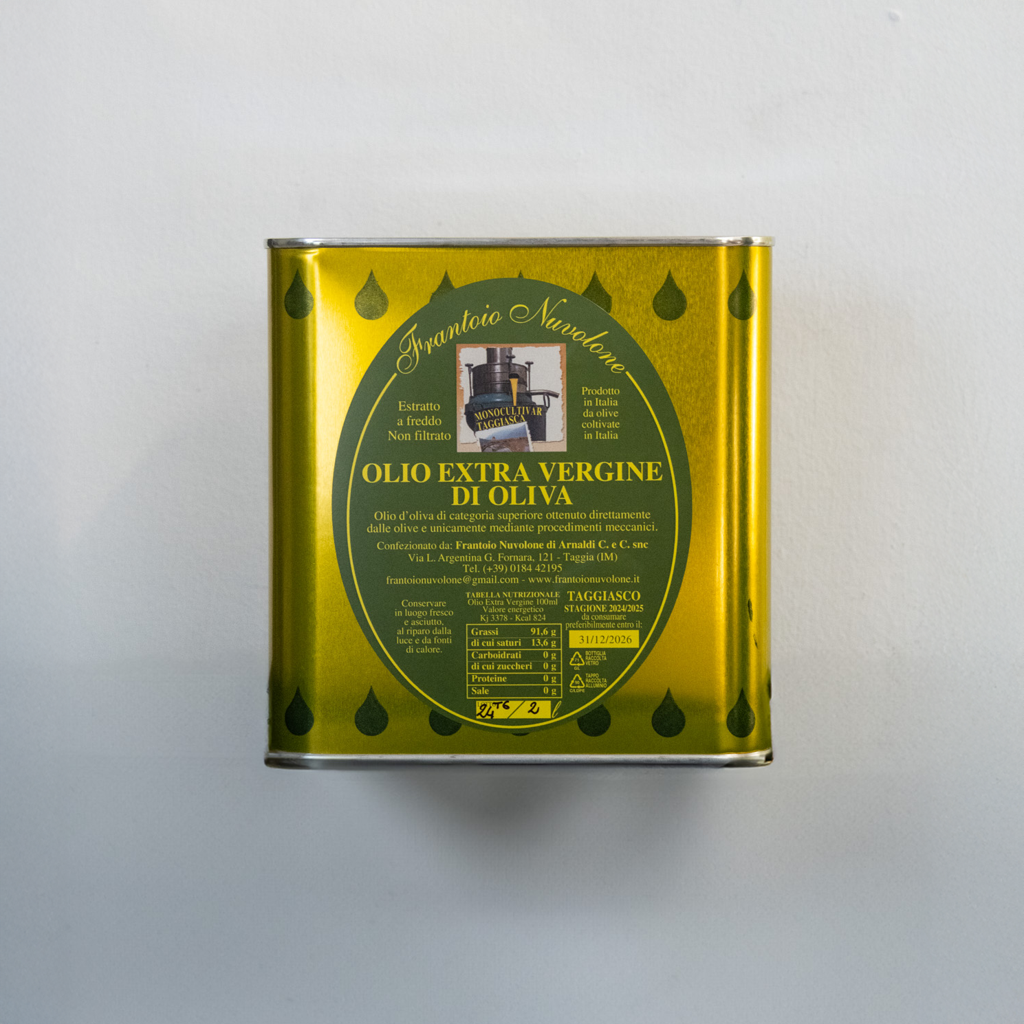 OLIO EXTRAVERGINE DI OLIVE TAGGIASCHE LATTINA DA 2 L.