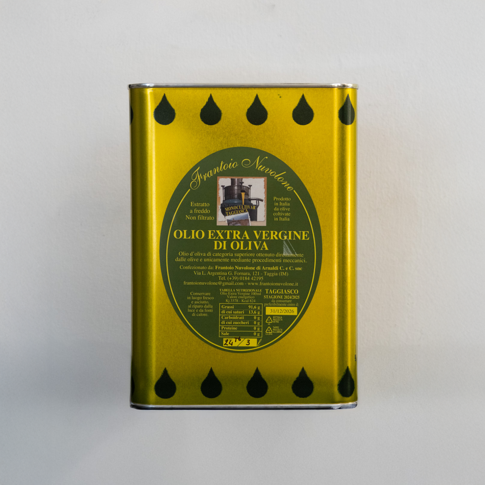 OLIO EXTRAVERGINE DI OLIVE TAGGIASCHE LATTINA DA 3 L.
